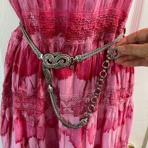 Brighton Bali Hai Chain Belt Silver Tone Serpentine Braid w/ Heart Size M